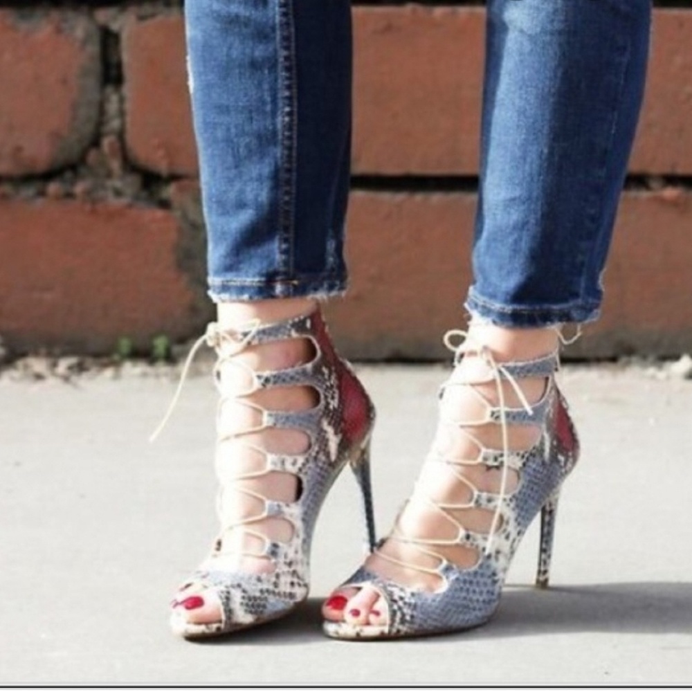 Zara lace up snakeskin heels